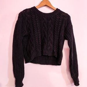 Black Cropped Knit Sweater- Small - Garage